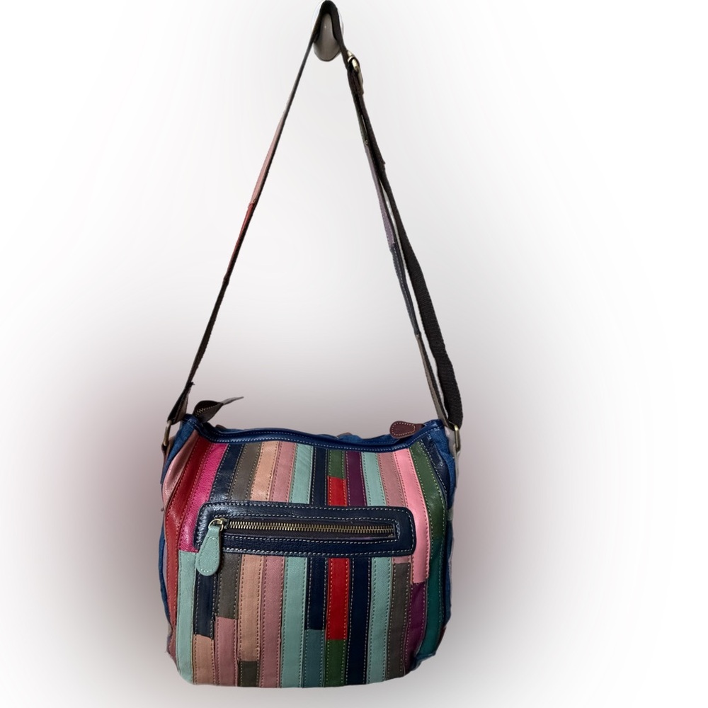 Ameri Leather Multicolor Striped Crossbody Bag - image 1
